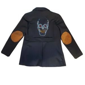 Sheryl Crow Black Riding Jacket - Skull Embellishment on Back & Elbow Patch - L